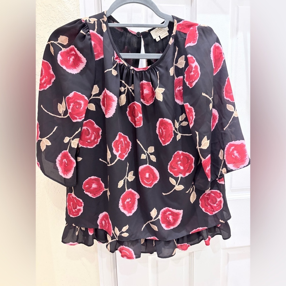 Kate Spade Black and Red/Pink Floral Blouse